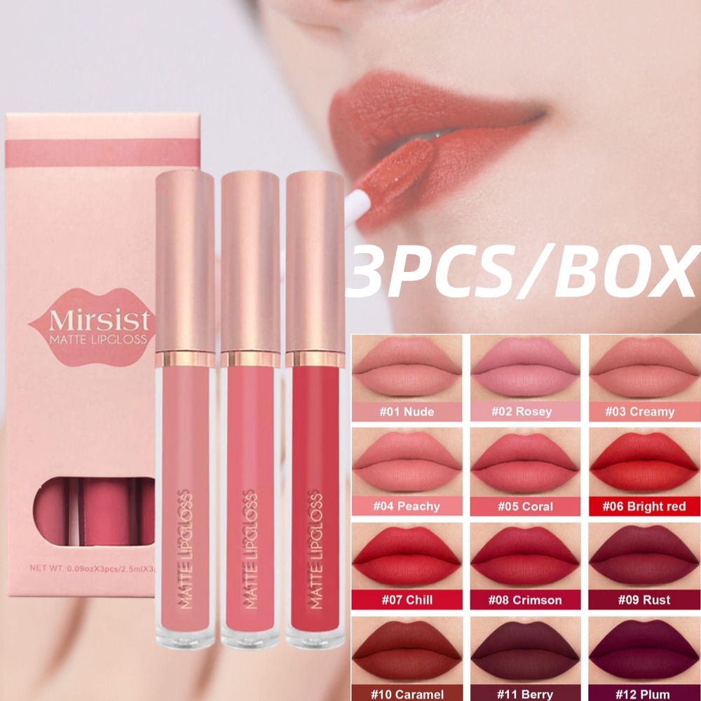 3 unids/set brillo de labios d - Matte Velvet Lip Tint Long Lasting reseña y precio